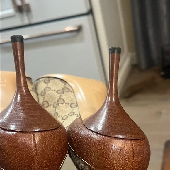 Gucci Women's Tan Canvas Loafers with Gold Accents - Picture 13 of 16